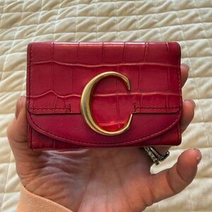 Chloe Hot Pink Croc-Embossed Tri Fold Wallet